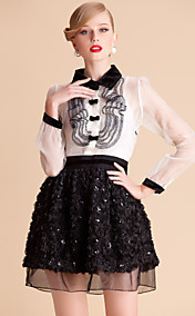 TS VINTAGE Shirt Top Ruffle Front Beads Flower Ball Dress