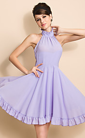 TS VINTAGE High Neck Backless Ruffle Hem Swing Dress