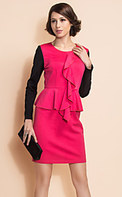 TS Contrast Color Long Sleeve Wasp Waist Ruffle Dress