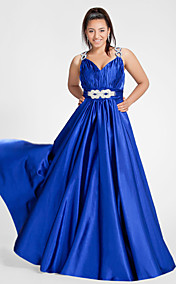 A-line V-neck Floor-length Stretch Satin Evening Dress 