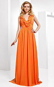 Chiffon Sheath/Column V-neck Sweep/Brush Train Evening Dress inspired by Kyra Sedgwick at Golden Globe Award 