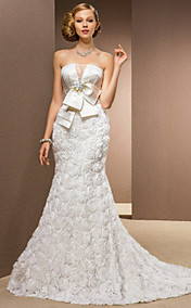 Trumpet/Mermaid Princess Strapless Chapel Train Chiffon And Stretch Satin Wedding Dress