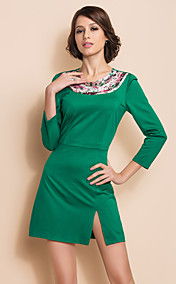 TS Contrast Round Collar Three Quarter Sleeve Slit Dress