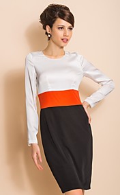 TS Simplicity Contrast Color Long Sleeve Slim Sheath Dress