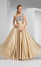  Sheath/Column One Shoulder Floor-length Satin And Chiffon Evening Dress
