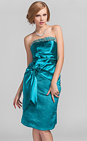Sheath/Column Strapless Knee-length Satin Cocktail Dress