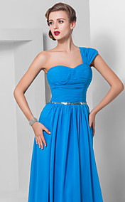 Sheath/Column One Shoulder Court Train Chiffon Evening Dress