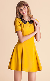 TS Lace Back Contrast Collar Skater Dress