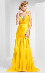 Trumpet/Mermaid V-neck Sweep Train Chiffon and Satin Evening Dress