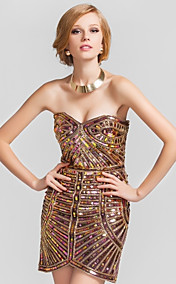 Sheath/Column Sweetheart Short/Mini Sequined And Tulle Cocktail Dress