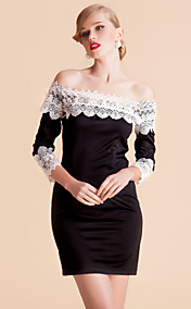 TS Contrast Color Lace Off Shoulder Bodycon Dress