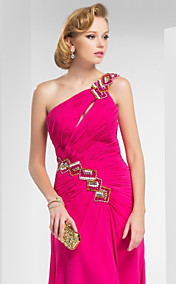 A-line One Shouler Sweep Train Chiffon Evening Dress 