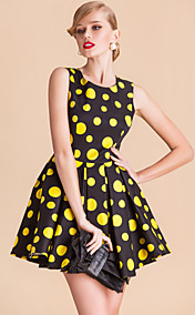 TS VINTAGE Polka Dots Sleeveless Pleats Fold Ball Dress