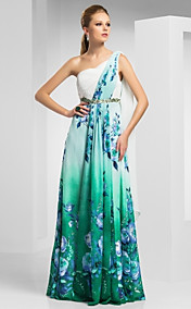 Sheath/Column One Shoulder Floor-length Chiffon Evening Dress