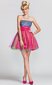 A-line|Princess Strapless Short/Mini  Satin|Tulle Evening Dress