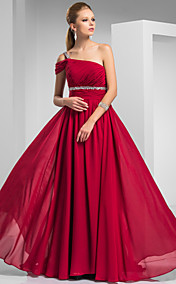  Sheath/Column One Shoulder Sweep/Brush Train Chiffon Evening Dress