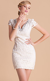 TS High End V Neck Handmade Beads Slim Lace Sheath Dress