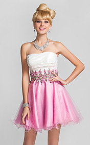 A-line/Princess Strapless Short/Mini Taffeta And Tulle Cocktail Dress With Removable Straps