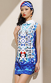 TS Pointed Collar Print Sleeveless Dress