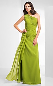 Chiffon Sheath/Column One Shoulder Floor-length Evening Dress inspired by Sigourney Weaver at Golden Globe 