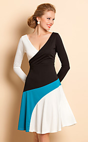TS V Neck Contrast Color Pleats Dress