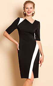 TS Asymmetric Collar Contrast Color Jersey Dress