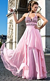 A-line Sweetheart Halter Floor-length Chiffon Evening Dresses