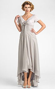A-line V-neck Asymmetrical Lace And Chiffon Mother of the Bride Dress