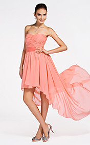 A-line Strapless Asymmetrical Chiffon Bridesmaid Dress 