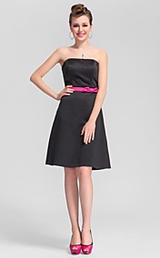 A-line Straps Knee-length Satin Cute Bridesmaid Dress with Removale Straps