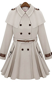 Women's Cape Shoulder Board Trench Coat with Wide Belt Detail