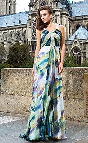 Sheath/Column Scoop Sweep/Brush Train Printed Chiffon Evening Dress