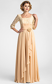 A-line Square Floor-length Lace And Chiffon Mother of the Bride Dress