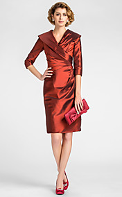 Sheath/Column V-neck Knee-length Taffeta Mother of the Bride Dress
