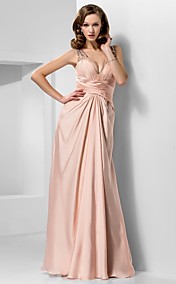  Sheath/Column V-neck Floor-length Satin Chiffon Evening Dress
