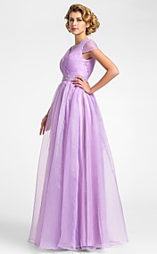  A-line Jewel Floor-length Organza Mother of the Bride Dress