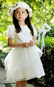Lovely Short Puff Balloon Sleeve Satin/Tulle Wedding/Evening Flower Girl Dress 