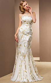 Trumpet/Mermaid Strapless Floor-length Chiffon And Lace Wedding Dress 