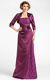  Sheath/Column Strapless Floor-length Lace And Satin Mother of the Bride Dress With A Wrap