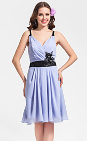A-line V-neck Knee-Length Chiffon Bridesmaid Dress
