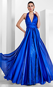 Trumpet/Mermaid Halter Floor-length Satin Chiffon And Lace Evening Dress 