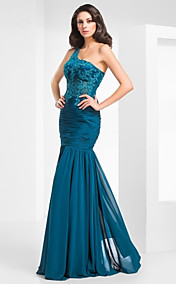  Trumpet/Mermaid One Shoulder Floor-length Tulle And Chiffon Evening Dress