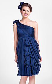 Sheath/Column One Shoulder Knee-length Chiffon Cocktail Dress 