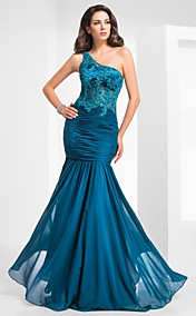 Trumpet/Mermaid One Shoulder Floor-length Tulle And Chiffon Evening Dress