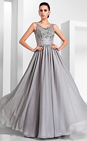 A-line V-neck Floor-length Chiffon And Tulle Evening Dress 
