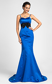  Trumpet/Mermaid Sweetheart Sweep/Brush Train Satin Bridesmaid Dress