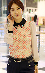 Women's Print Beaded Collar Blouse Shirt 