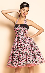 TS VINTAGE Rockabilly Girl Flora Print Swing Halter Dress