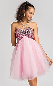 Ball Gown Sweetheart Short/Mini Organza And Sequined Cocktail Dress