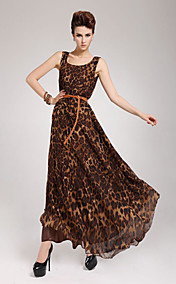 Women's Chiffon Belted Leopard Maxi Dress